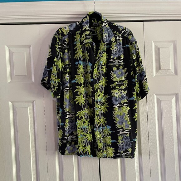 Vintage Men's Tropical Hawiian  Shirt Floral Buttons - Spider Fashion - Sz M - Picture 3 of 13